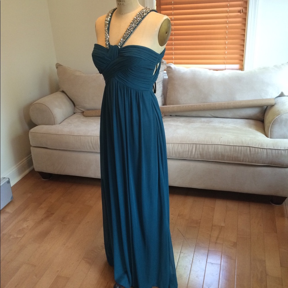 Teal Halter Prom Gown